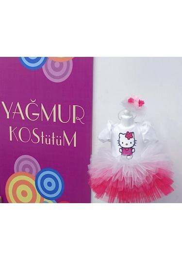 Hello Kitty Baskılı Kız Çocuk Bebek Doğumgünü Elbise Parti Kostüm