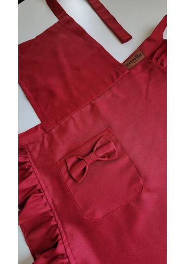 Keten Fırfırlı Bohem Mutfak Önlüğü Bordo