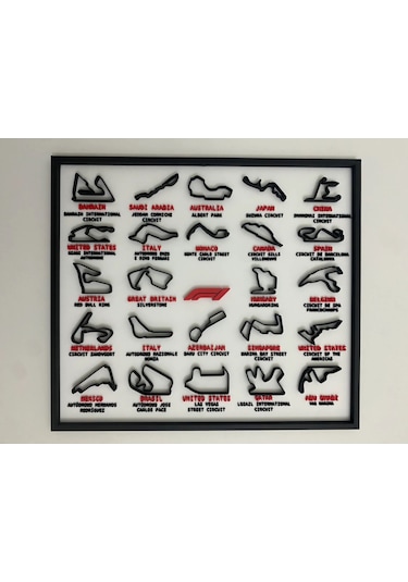 F1 Pistleri 3d Çerçeve - Formula 1 Yarış Pisti Dekoratif Tablo