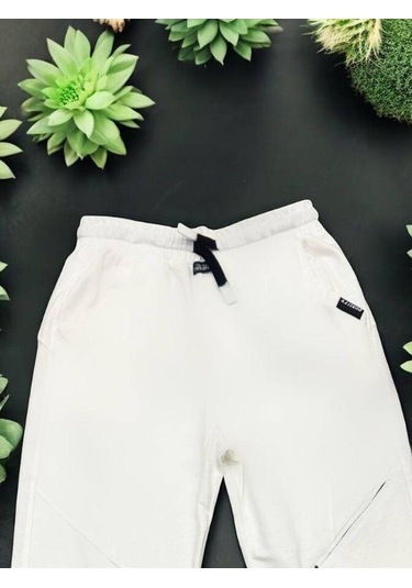 Erkek Çocuk Pamuklu Beli Lastikli Eşofman Alt-15127 Ekru