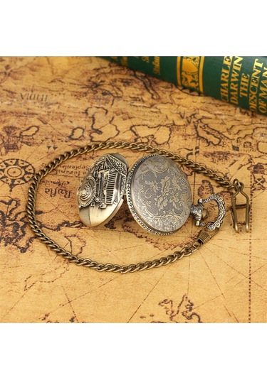 Kişiye Özel Retro Tasarımlı Quartz Tren Kabartmalı Zincirli Köste