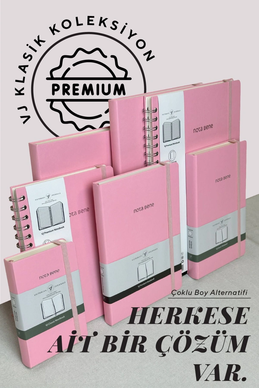 Nota Bene Premium Sert Kapak Defter, 14.8x21 Cm, Çizgili Pembe