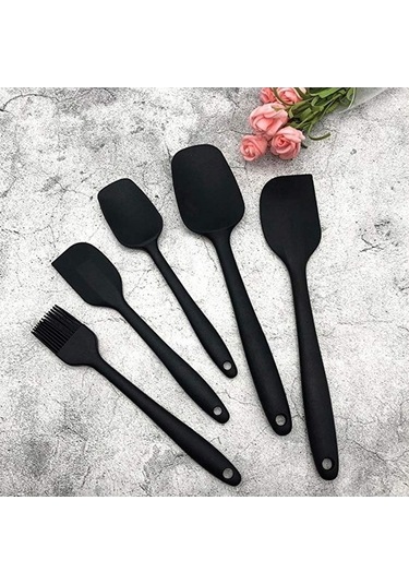Ulzyvf Siyah Silikon Spatula Seti - 5 Parça Pişirme Araçları Scr Siyah Siyah