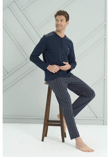 Erkek Interlok Penye Uzun Kol Pijama Takımı 2237 Lacivert02 Lacivert02