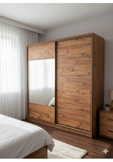 Toprak Sürgülü Dolap Gardırop 200 Cm Çam