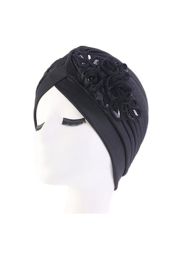 Novahub Trendy Türban Şapkası Çekme Önleyici Çiçek Tüm Maç Renk: Siyah Bordo - Standart Bordo