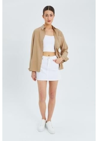 9942 Kadın Oxford Uzun Kol Basic Gömlek Bisküvi Bisküvi