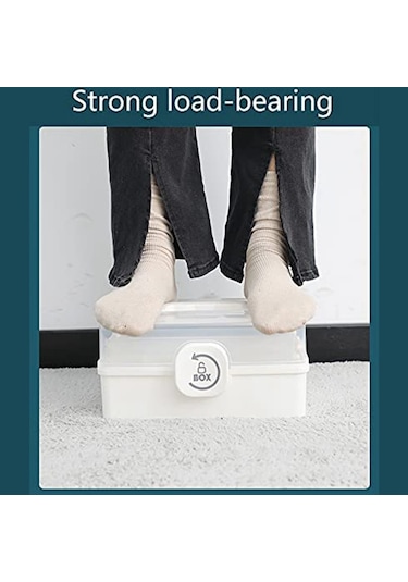 Anjiexun Katlı Katlanır Tepsili Plastik Saklama Kutusu, 29 X 16 X 15,7 Cm, Beyaz Beyaz