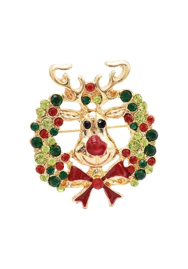 Suntek Sevimli Kristal Noel Elk Broş Pin Noel Partisi Süsleri Çok Renkli