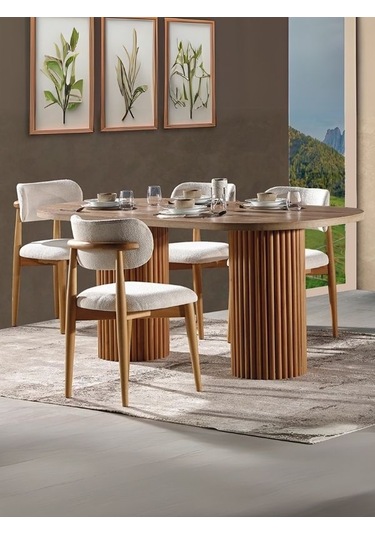 Soleil İskandinav Oval Natural Ahşap Bohem Masa 80x170 Naturel