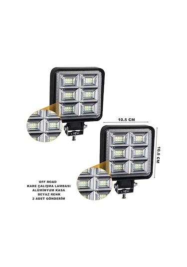 Off Road Kare Çalışma Lambası BEYAZ 48 Led 10,5x10,5 cm 2 Adet
