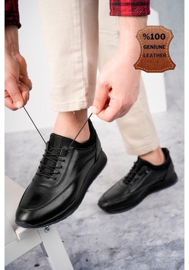 Muggo Fire Garantili Erkek Günlük Klasik Hakiki Deri Casual Rahat Ortopedik Ayakkabı Siyah