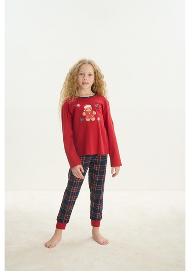 Kız Çocuk Garson Uzun Kol Kırmızı Pijama Takım C4t4n7o8 001
