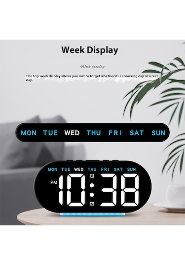 Gh8035 Çok İşlevli Led Dijital Çalar Saat Büyük Ekranlı Ortam Işığına Sahip Başucu Saati - Beyaz Gövde / Mavi Işık Beyaz Kabuk / Mavi Işık