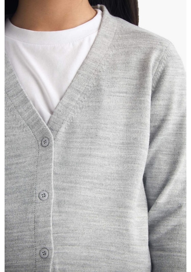 Defacto Kız Çocuk V Yaka Düğmeli Okul Hırkası E7708a825augr28 Gri