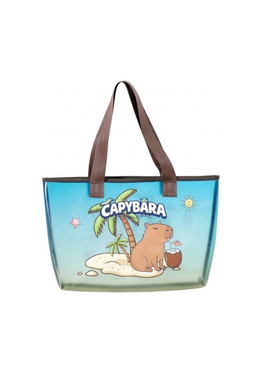 Capybara Figürlü Plaj Çantası Şeffaf Yüzeyli, Geniş Hacimli MAvi