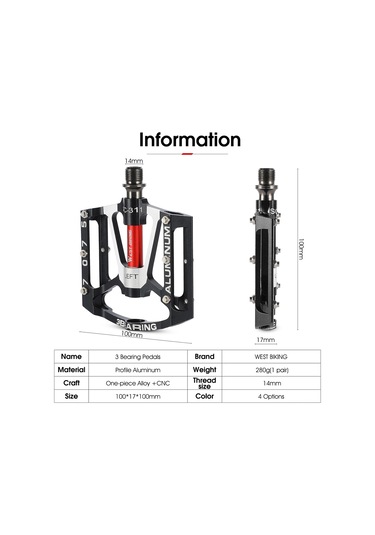 Xindoker Alüminyum Ergonomik Bisiklet Pedalı - Hafif, Dayanıklı, Kayma Engeli, 3 Rulmanlı Platform, Siyah Çift