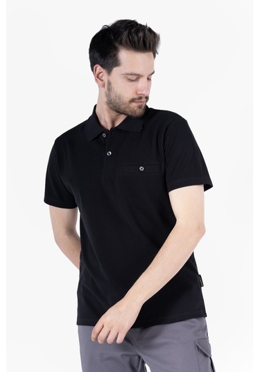 Polo Yaka Fleto Cepli T-shirt Siyah