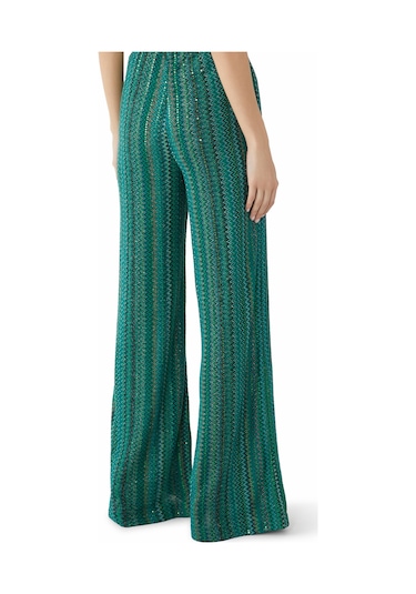 Missoni Simli Geniş Paça Pantolon Yeşil Çok Renkli