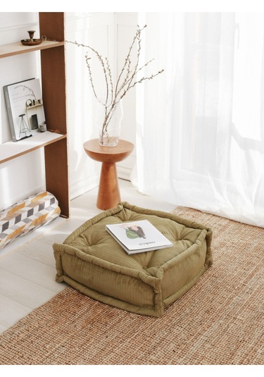 Fitilli Kadife Bisküvi Minder Haki