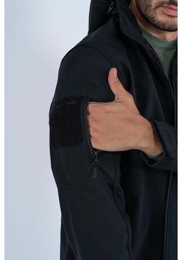 Tactical Mont Kapüşonlu İçi Astarlı Mevsimlik Softjell Dik Yaka Mont - 307c-770-siyah