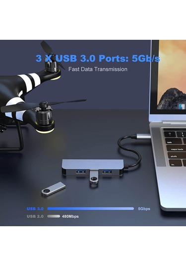 Type C 4 Port Usb 3.0 Hub Usb C Çoklayıcı Alüminyum Gövde