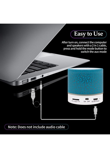 Youtek Portatif Mini Mavi Bluetooth Hoparlör 7 Renkli Işıklı Usb/tf Kart Desteği Taşınabilir Müzik Çalar