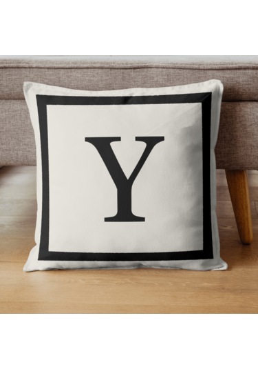 Harfli Kırlent Kılıfı - Y Harfi - Dekoratif Kırlent Kılıfı Krem