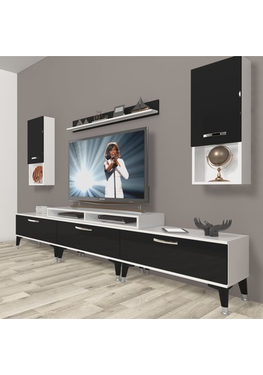 Decoraktiv Ekoflex 270da Slm Silver Tv Ünitesi Tv Sehpası Beyaz - Siyah