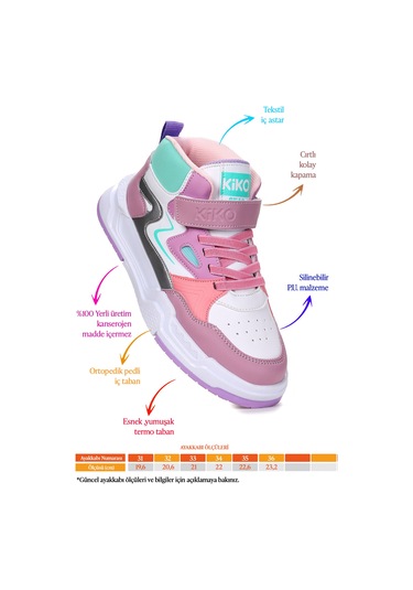 Kiko Kids Hayka-3 Cırtlı Kız Çocuk Spor Ayakkabı Lila - Beyaz - Şeker Lila - Beyaz - Şeker