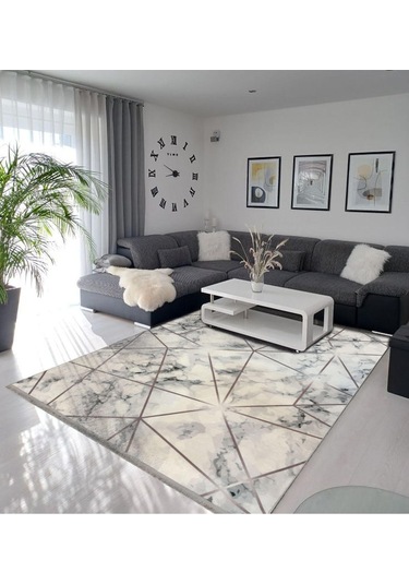 Dijital Kaymaz Yıkanabilir Krem Modern Salon Halısı Mutfak Halısı Yolluk Balkon Halısı Ev Dekor Krem - Gri - Bordo