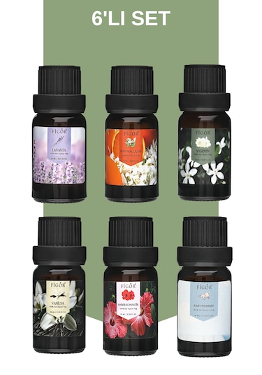 6 Lı Esans Seti, 10 Ml Uçucu Yağ, Buhurdanlık Yağı, Oda Kokusu Esansı, Hava Nemlendirici Esansı Yasemin