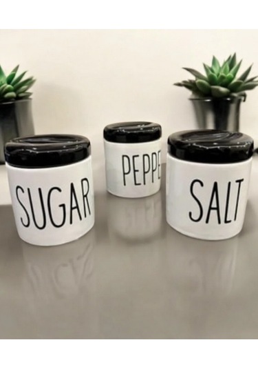 3 Lü Kavonoz Baharatlık Küçük Boy Beyaz / Siyah / Sugar /pepper / Salt / Kavonoz Seti Siyah Beyaz