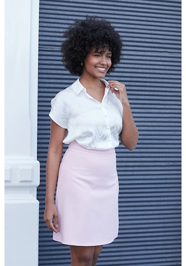 Yüksek Bel Hafif Likralı Kumaş Diz Boy Çan Etek-pembe Pembe