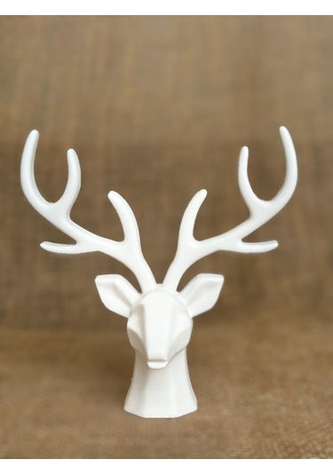 Geyik Heykeli, Büst, Beyaz Renkli El Yapımı Dekoratif Obje, Ev Dekoru