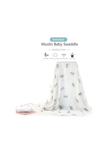 Moveevo Insular Bambu Elyaf Bebek Gazlı Bez Kundak Yumuşak Nefes Alabilen Bebek Emzirme Battaniyesi 130 110cm Gül Beyaz