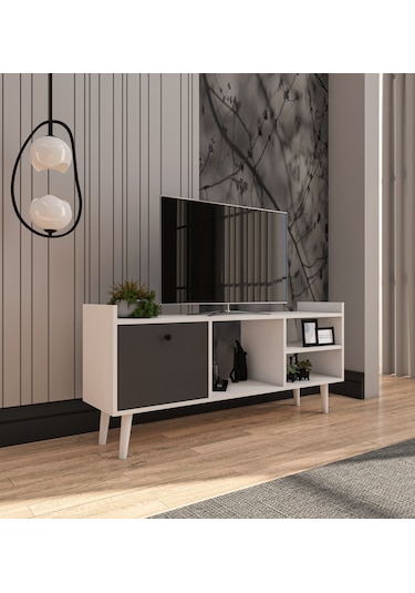 Leo Tv Ünitesi Beyaz-Antrasit Televizyon Konsolu 140 Cm Ekonomik