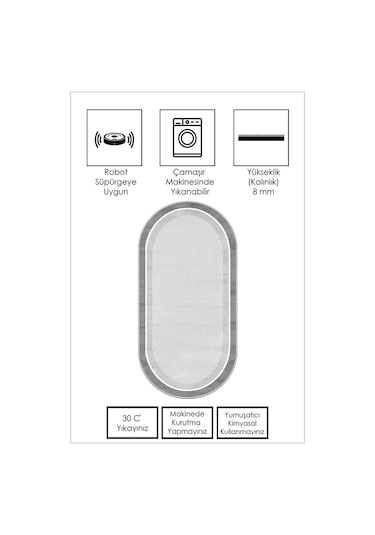 West Home Makinede Yıkanabilir Kaymaz Taban Leke Tutmaz Oval Modern Yolluk Ev Dekorasyonu İçin Gri Kesme Yolluk Wh600 Grey Oval Yolluk