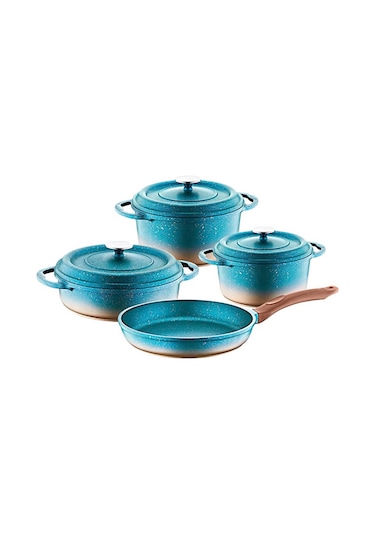 Oms 3049 Ocaliptüs 7 Parça Granit Döküm Tencere Takımı Mentol