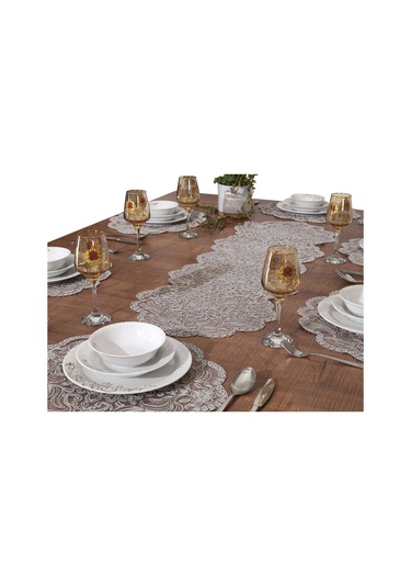 Amerikan Servis Supla ve Runner Seti 12 Kişilik Set Valeria Gri Çok Renkli