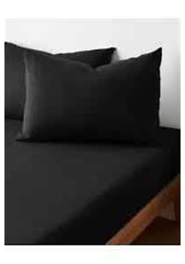 Çift Kişilik Pamuklu Lastikli Çarşaf Seti Yastık Kılıfı 50x70 Si Siyah