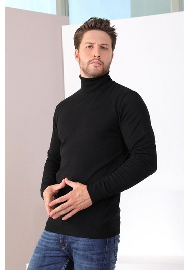 Ferraro Siyah Balıkçı Yaka Pamuk Kazak Siyah