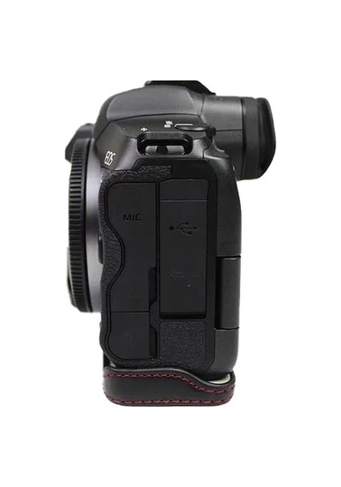 Pazly Canon Eos R5/r6/r62 Pu Deri Kamera Alt Kasa Pil Açma Tasarımlı Flanel Astarlı Yarım Kapak - Siyah