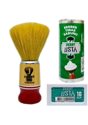 Jaguar 783 Ahşap Saplı Doğal Kıl Tıraş Fırçası, Tıraş Sabunu Seti