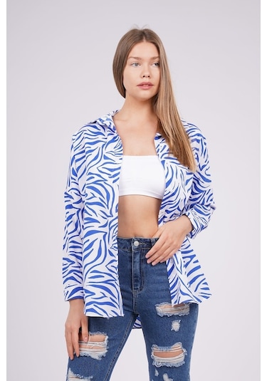 Gabria Kadın Zebra Desenli Gömlek Saks