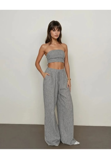 Sırt Lastikli Spor Straplez Askısız Sırt Bağlamalı Crop Cepli Beli Esnek Pantolon Günlük Keten Takım Gri Sırt Lastikli Spor Straplez Askısız Sırt Bağlamalı Crop Cepli Beli Esnek Pantolon Günlük Keten Takım Gri