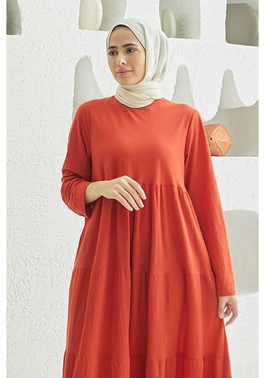 6400-ancelina Büzgülü Elbise Kiremit