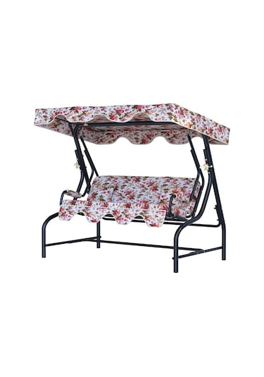 Bahçe Salıncağı 3 Kişilik Metal Salıncak İngiliz Koruma Kılıfı Hediye Rose