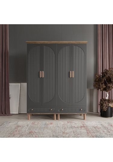 Beenal Furkan 4 Kapaklı Gardırop Dolap 160cm Atlantik Çam-Antrasit