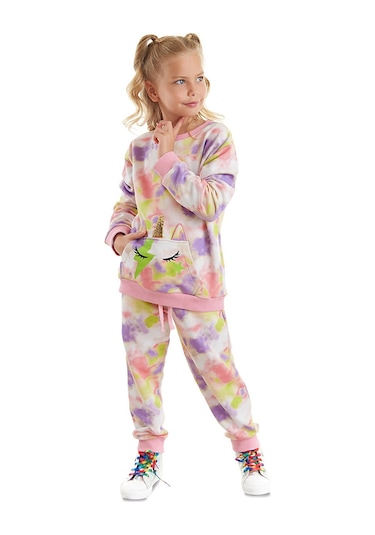 Denokids Mshb&g Unicorn Batik Desenli Pembe Yeşil Kız Çocuk Eşofman Takım Pembe - Yeşil